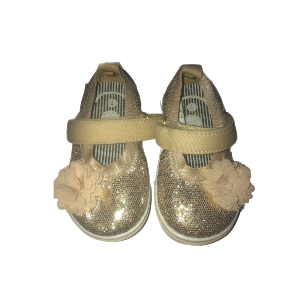 Babygirls Gold Sparkle Maryjane Sneakers Size 4, Wonder Nation Brand